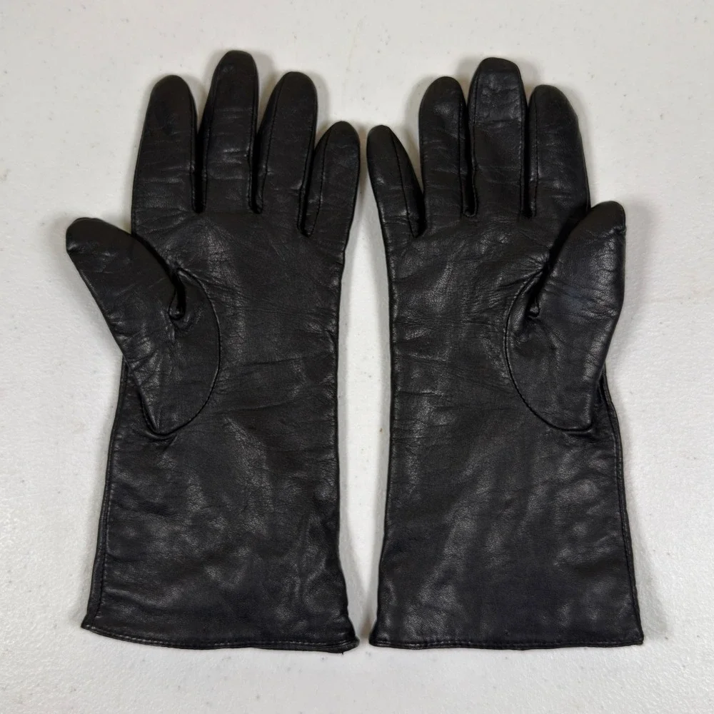Womens Black Genuine Leather Gloves 100% Cashmere Lined Mercer & Madison Vintage